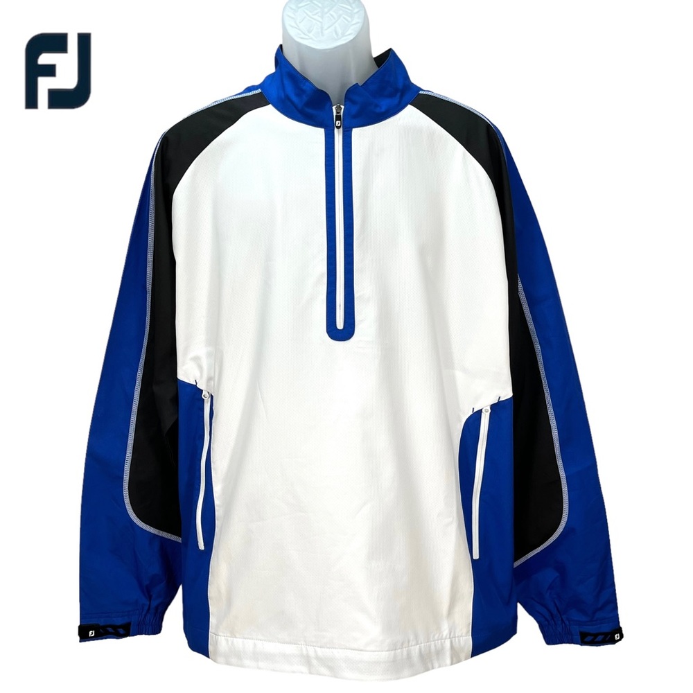 FootJoy Men’s Large Blue & White Windbreaker 1/4 Quarter‎ Zip Pullover Golf